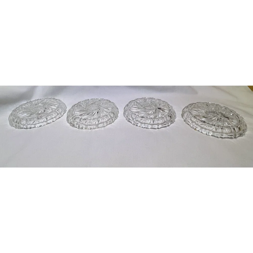 VTG Crystal Bohemia Pinwheel Czechoslovakia Brunswick Star 4 Set Glass Coasters‎
